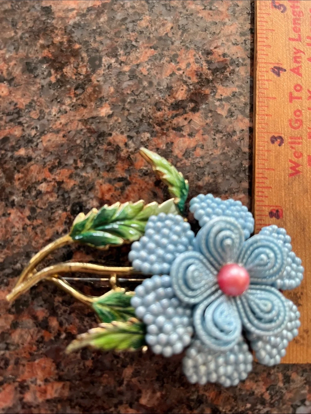 Vtg Floral Flower Statement 3D Brooch Plastic Petals Enamel Metal Stem MCM Pin